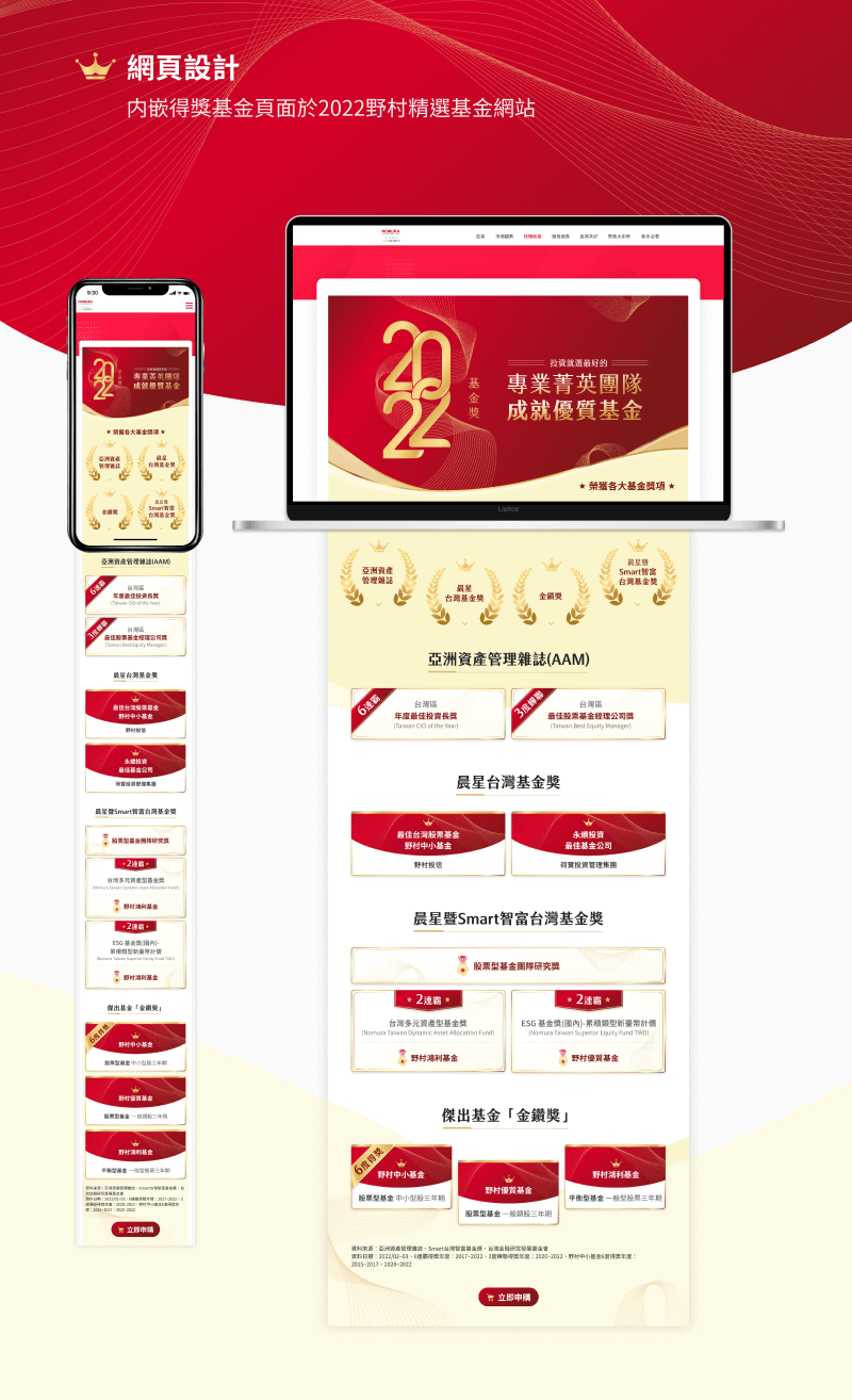 野村投信 2022得獎基金 活動網站 網頁設計